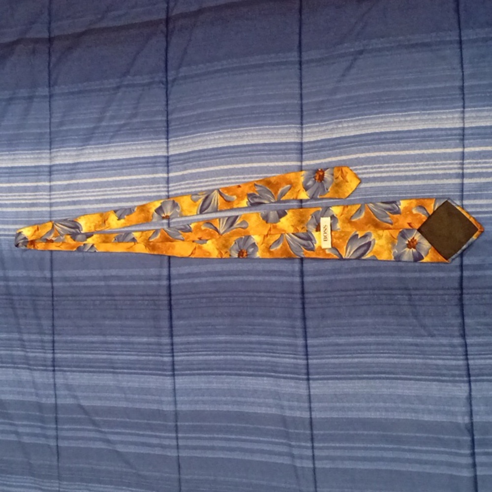 Hugo Boss Orange and Blue Floral Tie 100% Silk